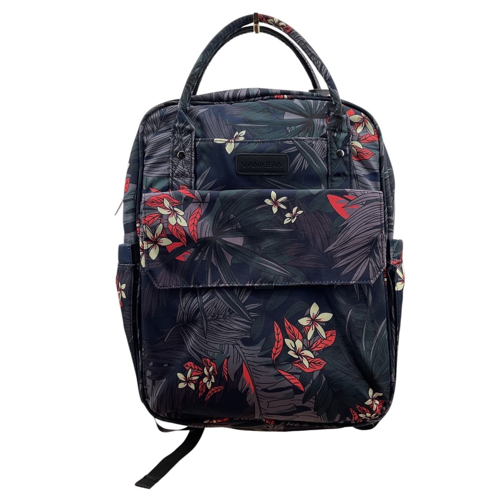 VANKEAN Laptop Backpack Tropical Floral Navy Blue USB Port Travel Work Bag 17in